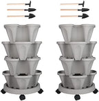 GameXcel Vertical Planter Tower - 4 Tier Stackable Garden Planters with Wheels and Tools Plant Pots for Strawberry Herb Flower and Vegetable Indoor Outdoor Use Gray 2 Pack by GameXcel