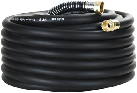 Guitrees 75FT 3/4 Heavy Duty Rubber Garden Hose - 300psi Working, 1000psi Burst - Hot/Cold Water - Five-Layered Braiding for Durability - Versatile for Gardening, Agriculture, Construction(Black) by Guitrees