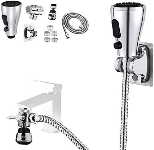 Kitchen Faucet Sink Sprayer Attachment Set,3 Modes Sink Sprayer Replacement Head with Stainless Steel Hose,Faucet Aerator and Brass Diverter Valve (5 pcs Adapter) for Washing Fruit,Dishes and Hair1 by AWXYG