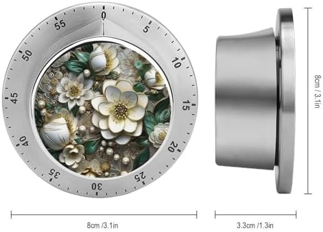 Mechanical Kitchen Timers for Cooking,Elegant Style Flowers Printed 60 Minute Magnetic Countdown Timer,Cute Cooking Timers with Alarm,Stainless Steel Time Timer Manual No Batteries Required - Image 2
