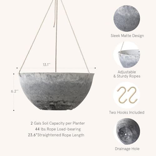 LA JOLIE MUSE Hanging Planter Baskets for Outdoor Plants, Set of 2, 13 Inch - Image 4