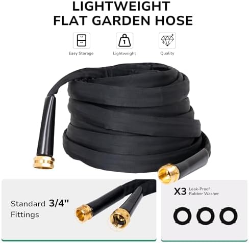Lightweight Flat Garden Hose 50 FT, 3/4" GHT Flexible Water Hose, Kink Free & Durable 800D Fabric, Portable 50ft Garden Hose for Lawn, Yard, Car Wash - Image 2
