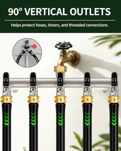 5-Way Garden Hose Splitter, Heavy-Duty Brass, 3/4" GHT, Black - Image 4