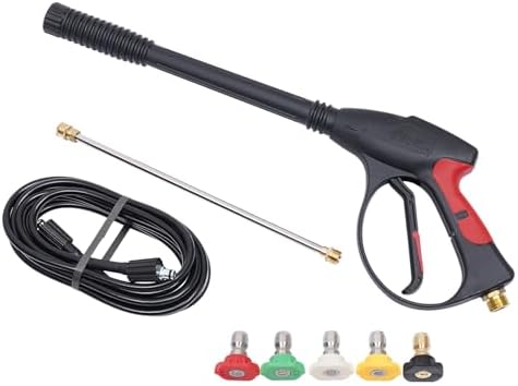 Washer Gun, Universal 3000PSI High Pressure Car Power Washer Spray Gun with M22 Male Threads and 5 Tips Wand Lance Nozzle Tips Hose Kit by TBVECHI