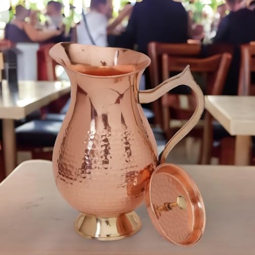 100% Pure Copper Pitcher 1500ml (50.72 oz) – Hammered Copper Water Jug with Lid & Handle, Ayurvedic Copper Water Carafe, Traditional Mughlai Copper Vessel for Drinking Water, Unlined & Lacquer-Free - Image 7