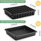 RooTrimmer 5 Pack Seedling Starter Trays No Holes and 5 Pack 54 Cell Seed Starter Trays Extra Deep 2.8" - Heavy Duty Plastic Nursery Trays for Seed Germination & Plant Propagation (5 Sets) - Image 3