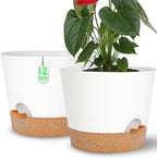 12+12Inch 2Pack Large Flower Pots for Indoor/Outdoor Plants,Self Watering Planters with Reservoir and Drainage Hole White Plastic Planting Pots Modern Home Decor Gift Idea by SESUN-E