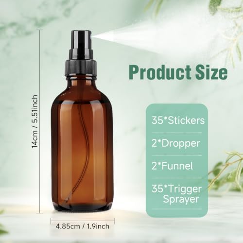 GIVAMEIHF 4 oz Amber Glass Spray Bottles for Essential Oils, Small, 35Pack - Image 2