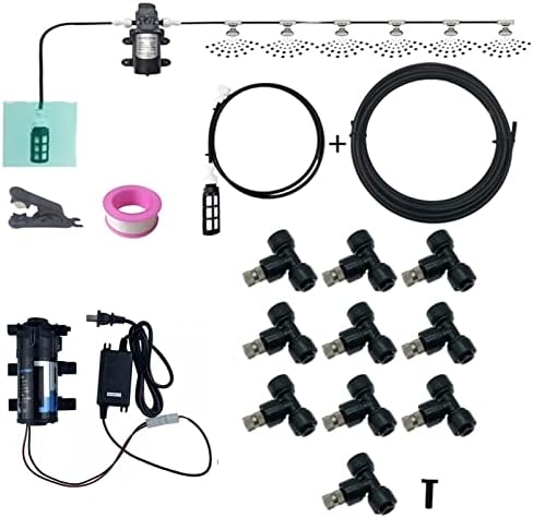 Outdoor Misting Cooling System Kit with 24v Silent Pump, Misters for Patio with Brass Sprayers, Garden Cooling System DIY Micro Drip Irrigation System for Patio, Garden, Lawn, Home Irrigation by Unknown