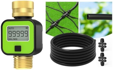 MIXC 25 FT 1/2 Inch Drip Irrigation Tubing Kit + MIXC Water Flow Meter with Brass Inlet & Outlet by MIXC