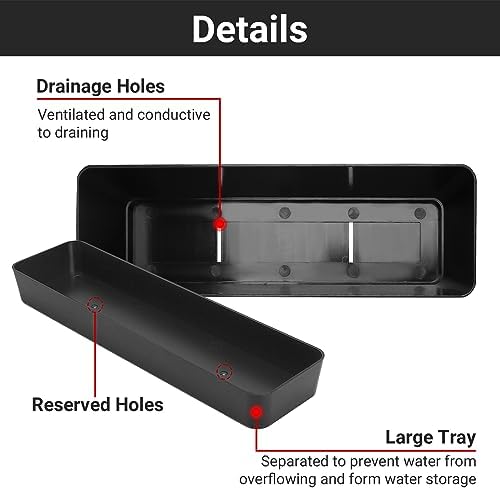 GREANER Black Rectangle Window Boxes, 3 Pack 12x3.8 Inch Herb Planters with Tray, Indoor Succulent Cactus Mint Plastic Pot for Windowsill, Garden Balcony, Office Outdoor Decoration - Image 3