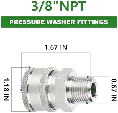TAISHER 4PCS 304 Stainless Steel 3/8" Male NPT High Pressure Washer Quick Connect Coupler for Pressure Washing Gun Hose Accessories - Image 2
