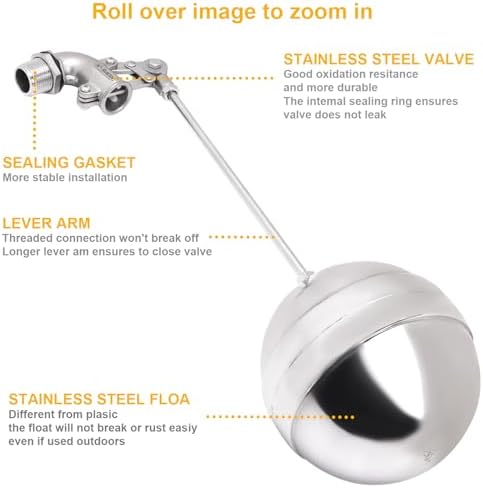Adjustable Float Ball Valves - 3/4" NPT Male Thread Stainless Steel 304 Elbow Flow Control Float Valve for Automatic Water Level Control Tank Pond Water Tower - Image 4