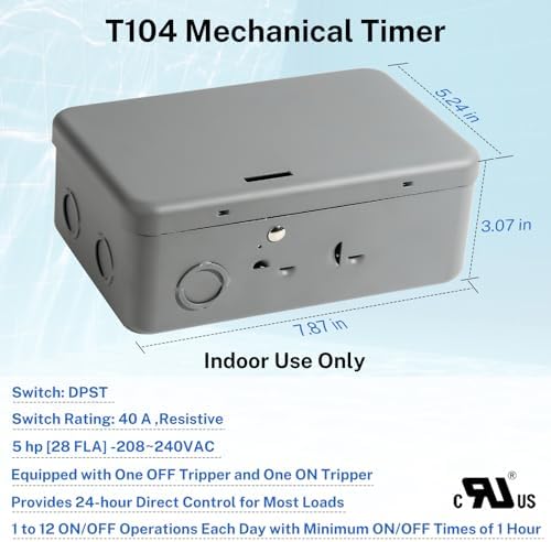 T104 24-Hour Mechanical Time Switch 40A DPST, for Pool Pumps, Water Heaters - Image 2