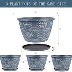 Nooulap Outdoor Flower Pots Set of 3, 11 Inch, Blue - Image 2