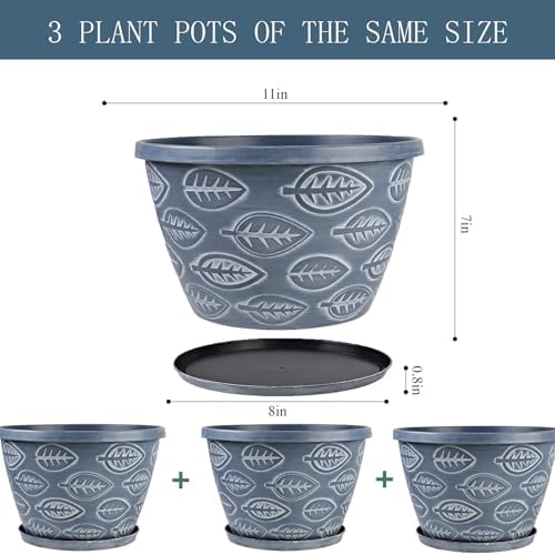 Nooulap Outdoor Flower Pots Set of 3, 11 Inch, Blue - Image 2