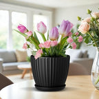 Black 6-Inch Plant Pots with Drainage & Saucers 18 Pack, Indoor & Outdoor Planters for Houseplants, Herbs, and Flowers, Durable & Weatherproof Material, Stackable, Lightweight, Minimalist Design - Image 7