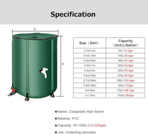 Portable Rain Barrel, 13-264 Gal Water Storage Tank Catcher Container with Filter Spigot to Collect Rainwater from Gutter, Rainwater Collection System - Image 2