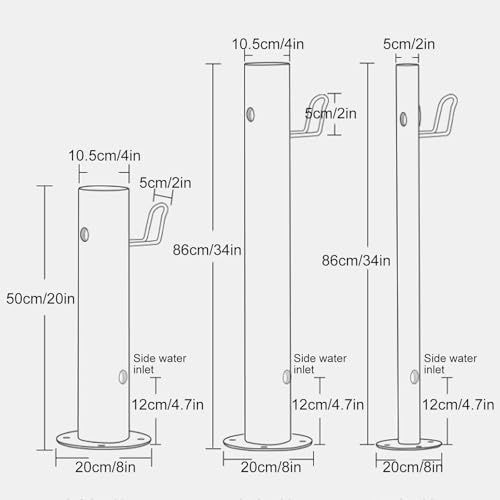 Floor Mounted Faucet Outdoor Water Pipe Vertical Fountain Irrigation Column,304 Stainless Steel Garden Water Column with Dual Faucet - Durable Freestanding Hose Stand, Anti-Freeze, 34x4in, I - Image 7