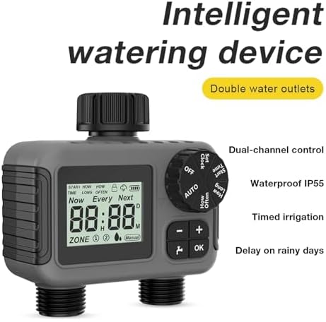 Watering Timers, 2 Zone Digital Water Timer Automatic Irrigation Controller 3/4'' Thread Sprinkler Watering System for Outdoor for Garden Hose - Image 3