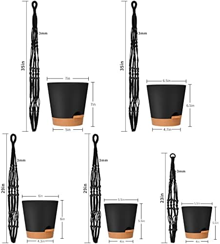 GARDIFE Hanging Planters for Indoor Plants,5Pcs Hanging Basket for Indoor Boho Home Decor,Macrame Plant Hanger,35 Inches,29Inch,23Inch, Ivory,Self Watering Planters, 7/6.5/6/5.5/5 Inch,Black&Black - Image 5