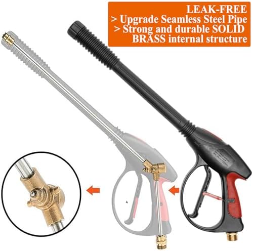 Brass Power Washer Gun and Hose Kit, Pressure Washer Gun with Replacement Wand Extension, 25 FT Power Washer Hose, 5 Nozzle Tips, M22 Fitting, 40 Inch Adjustable Length, 4000 PSI - Image 5