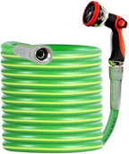 HQMPC Garden Hose 5/8"IDx50' Hose For Garden Watering Durable PVC Hybrid Hose with Swivel Handle Non Kinking Heavy Water Hose with Brass Hose Fittings (50 FEET) Light Green by HQMPC