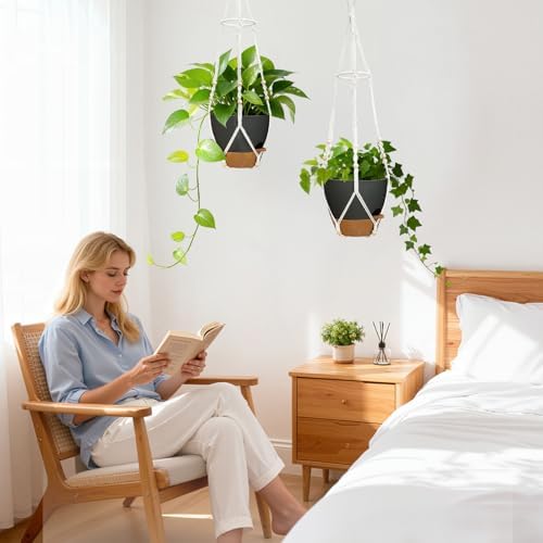 2 Pack Self Watering Hanging Planters with Grow Light for Indoor Plants - Image 2