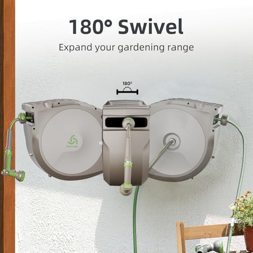 PINWHEEL 5/8in 100FT Retractable Garden Hose Reel, Automatic Retractable Hose with 10-Pattern Spray Nozzle, 180° Swivel Bracket, 3-Layer PVC Durable Water Hose for Yard Lawn Care (100 FT) - Image 4