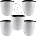 5 Pack 7 Inch Self Watering Plant Pots, White Plastic Self Watering Flower Pots with Visual Water Level Window, Self Watering Planter for Indoor Plants, Herb, African Violet, Succulent by HEIHAK