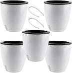 5 Pack 7 Inch Self Watering Plant Pots, White Plastic Self Watering Flower Pots with Visual Water Level Window, Self Watering Planter for Indoor Plants, Herb, African Violet, Succulent by HEIHAK