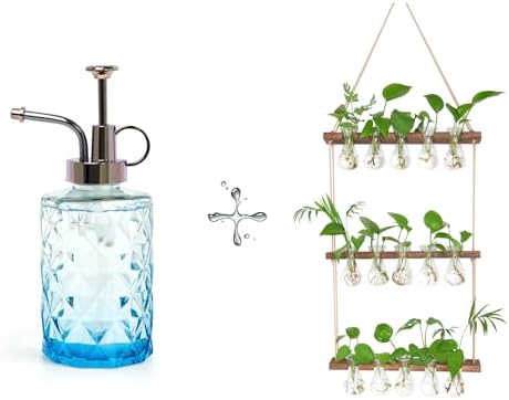 XXXFLOWER Upgraded Glass Plant Mister Spray Bottle+Wall Hanging Propagation Station with Wooden Stand 5 Bulb Vase 3 Tiers by XXXFLOWER