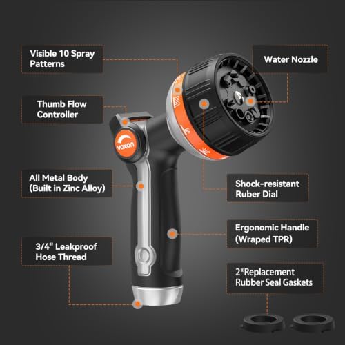 VOXON Full Metal Garden Hose Nozzle, 10 Spray Patterns - Image 4