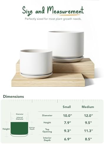 LE TAUCI 10 + 12 Inch Ceramic Plant Pots, Set of 2, White - Image 4