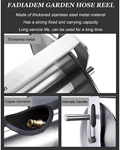 Heavy Duty Stainless Steel Garden Hose Reel with Nozzle, Wall Mounted or Portable Tote Cart for Easy Water Pipe Storage and Organization - Image 6