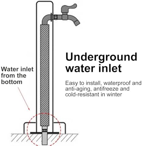Faucet Stainless Steel Freestanding Vertical Square Garden Water Colum, Outdoor Antifreeze Faucet with Hose Holder, for Garden Farm Pasture,80cm/24in - Image 5