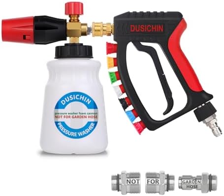 DUSICHIN Short Pressure Washer Gun Swivel Joint 4000 PSI Foam Cannon Lance,7 Pressure Washer Nozzle Tips Car Wash Foam Gun 7 Tip Slots 3/8'' Swivel Quick Connector,M22-14mm M22-15mm Fitting DUS2912 by DUSICHIN
