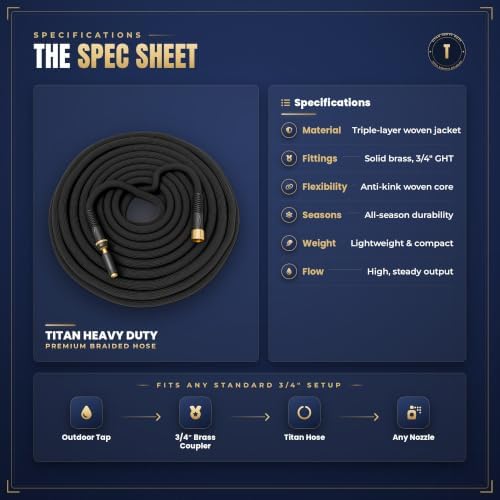 TITAN Garden Hose | Flexible, Lightweight, Kink-Free & Durable Hybrid Water Hose with Heavy Duty Brass Connectors & High-Pressure Jet Nozzle (50FT x 1/2”) - Image 5