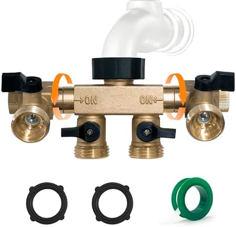 Hose Splitter 4 Way, Diivoo Heavy Duty Brass Hose Connector with Rotating Arms, High Flow Spigot Splitter, Easy Grip Faucet Splitter, Solid Hose Bib Splitter for Outdoor Gardening Hoses, 3/4" Standard by Diivoo