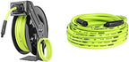 Flexzilla Open Face Retractable Air Hose Reel, 3/8 in. x 50 ft., Heavy Duty, ZillaGreen - L8611FZ & Air Hose, 3/8 in. x 50 ft., 1/4 in. MNPT Fittings, Heavy Duty, Lightweight, Hybrid, ZillaGreen by Flexzilla