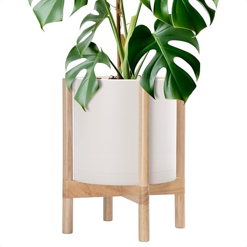 D'vine Dev Plastic Pot with Natural Wood Stand, Oatmeal, 12 in, 55-C-P-4 by DvineDevPlanterPotsandStand