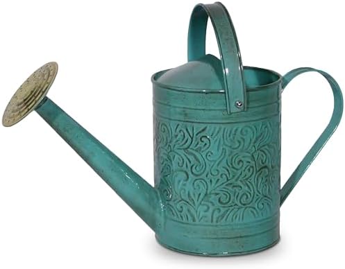 Headwind Morgan 1 Gallon Watering Can with Brass Rose Sprinkler Head, Vintage Metal Watering Can for Outdoor Plants & Indoor Garden, Embossed Powder-Coated Steel – Surf Blue by Headwind
