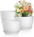 Meowell 12/10/9 inch Large Plant Pots, 3 Pack Wide Flower Pots for Outdoor Indoor Plants with Water Ripples, Big Plastic Planters with Drainage Holes and Saucers for Garden House Plants, White by Meowell