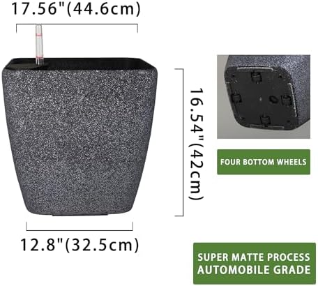 Dexceder 18x17 Self Watering Planter with Wheels (Stone Matte) - Image 3