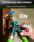RAINPOINT Garden Hose Splitter 2 Way, All Metal Heavy Duty Water Hose Y Splitter With 2.05" Extra Long Side Handle & Shut Off Valves, 3/4 Inch GHT Thread Connector For Spigot Faucet (Dark Green,2) - Image 4
