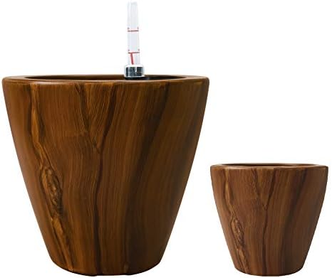 10 in Self-Watering Planters, 2-Pack, 10 Inch, Dark Brown Wood Look - Image 3