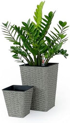 Square Wicker Self-Watering Planters, 2-Pack, Gray by Noeko