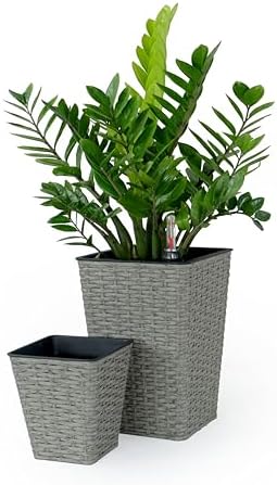Square Wicker Self-Watering Planters, 2-Pack, Gray by Noeko