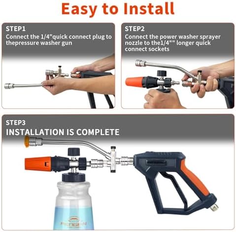 Feng Pai Pressure Washer Gun with Foam Cannon and Dual Connector, 7 Pressure Washer Sprayer Nozzles, Double Tip Attachment for Soap Cannon, 1/4" Quick Connect - Image 5