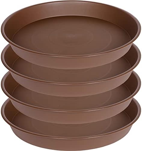 4 Pack of 18 19 inch Plant Saucer Drip Tray (16.6 inch Base), Heavy Duty Large Deep Plant Saucers for Pots, Bird Bath Bowls, Plastic Planter Water Trays for Indoors Outdoor (18", Chocolate) by Bleuhome